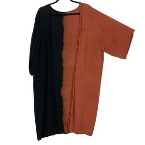 SOLI Cardigan Kimono Duster One-Size~M~L~XL Black Brown/Coral Colorblock Open